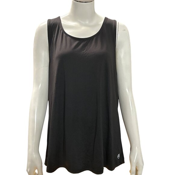 Adrienne Vittadini Sport Black Tank Top LG Stretchy Cross Back Yoga Fitness Top - Picture 1 of 9